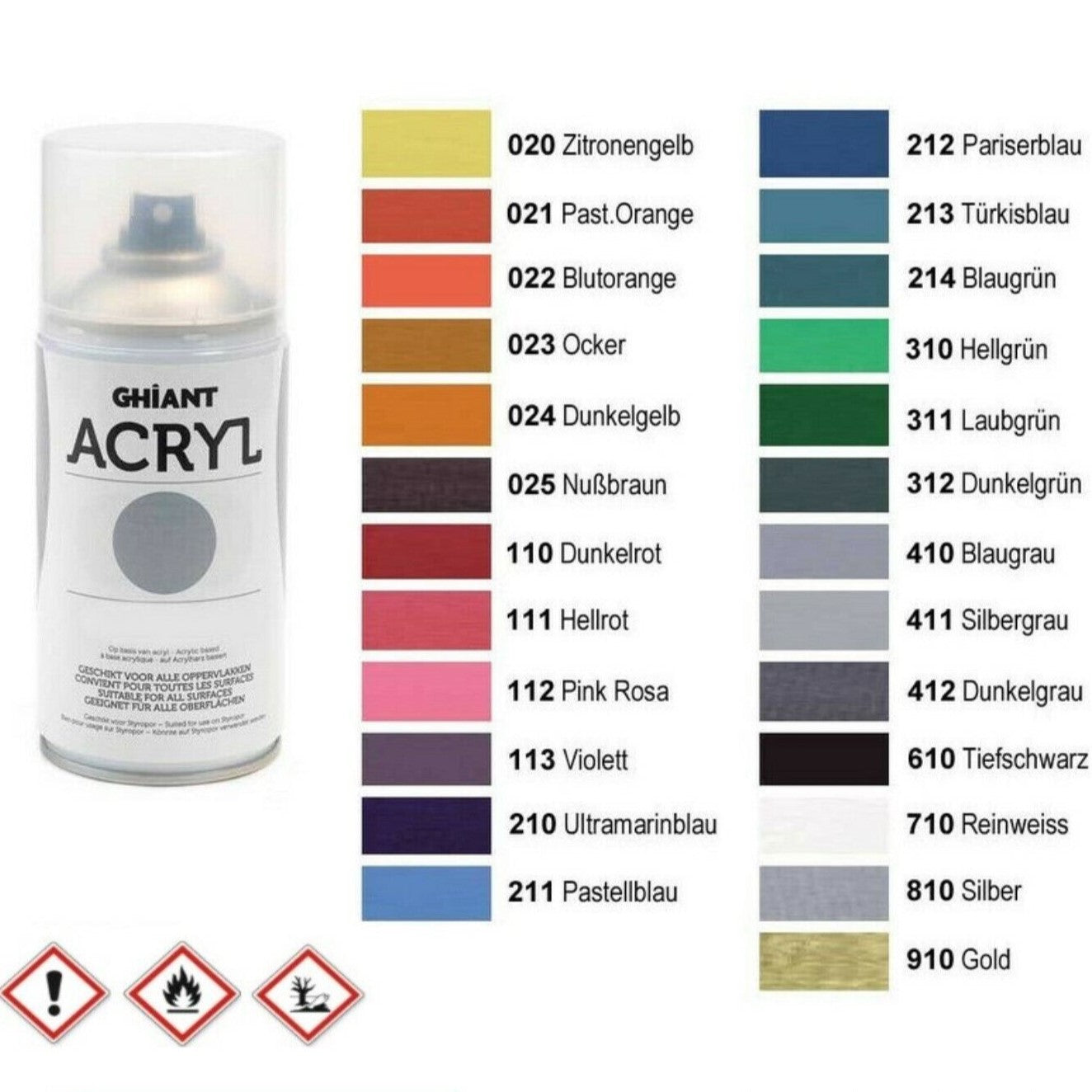 Acryl Farbspray Sprühlack Ghiant - 300ml, 25 Farben