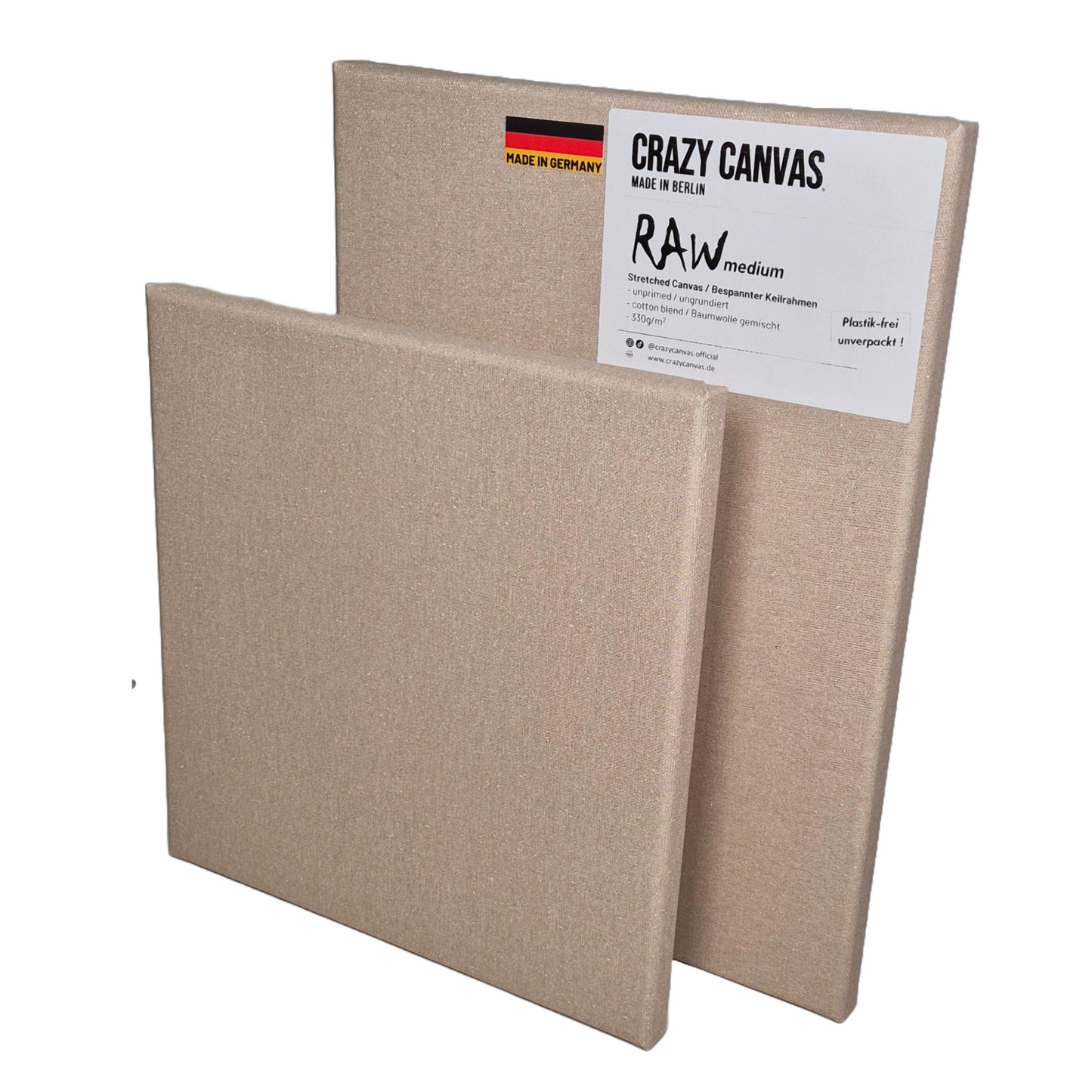 Bespannter Keilrahmen RAW Medium Baumwolle Ungrundiert, 2-Pack - Made in Germany