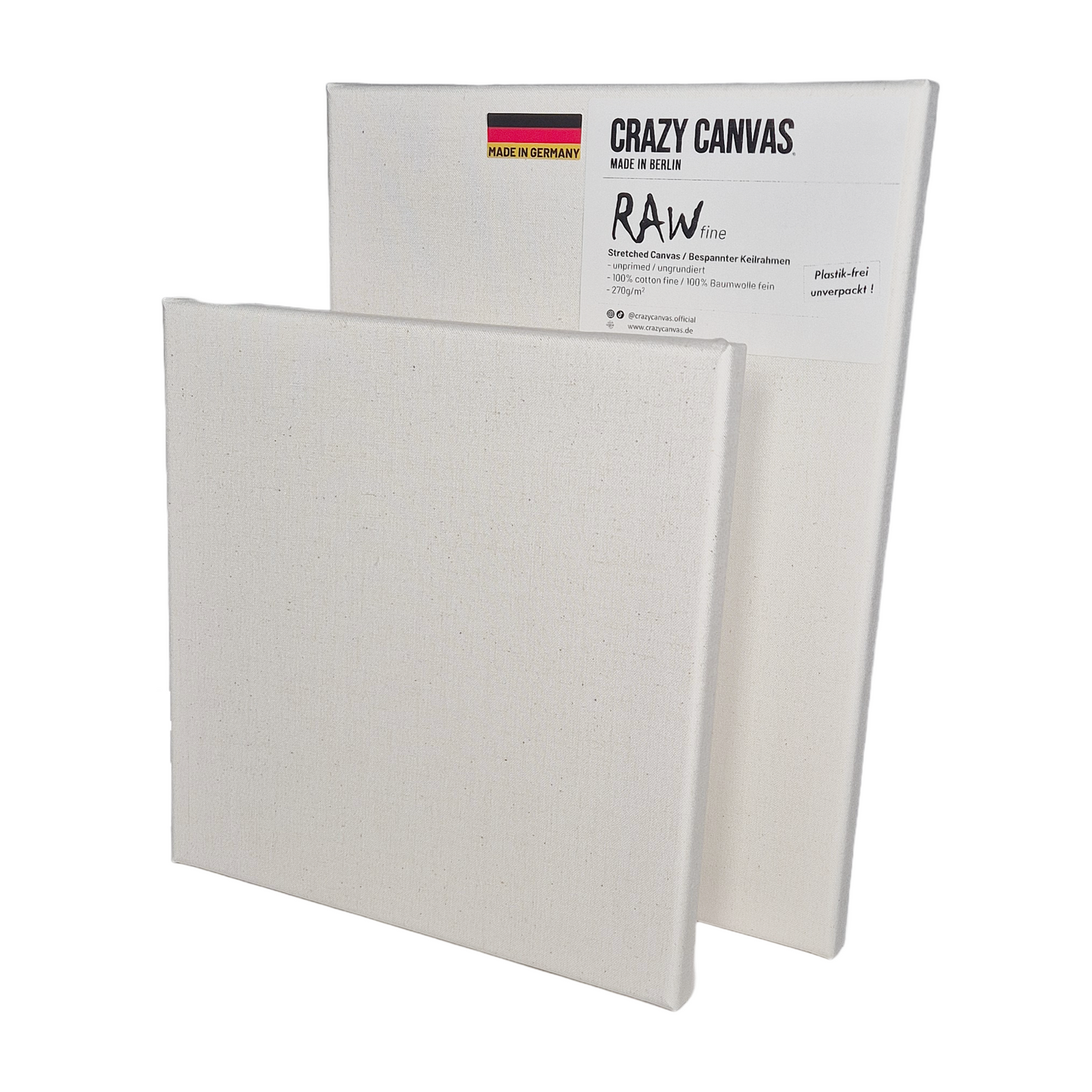 Bespannter Keilrahmen RAW Fine Baumwolle Ungrundiert, 2-Pack - Made in Germany