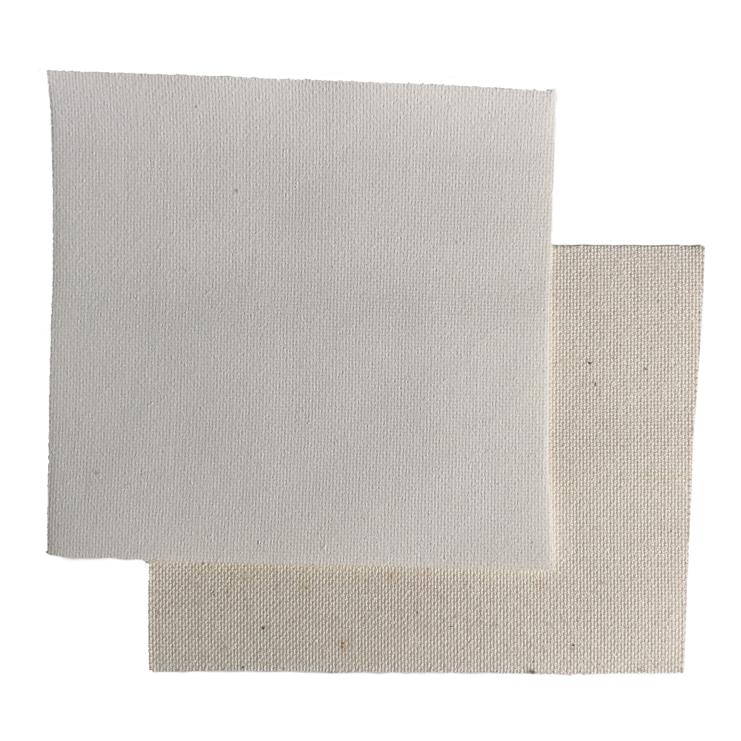 Nahaufnahme vom feinen Baumwollgewebe Cotton Fine. Die Webstruktur der grundierten Maloberfläche ist fein.