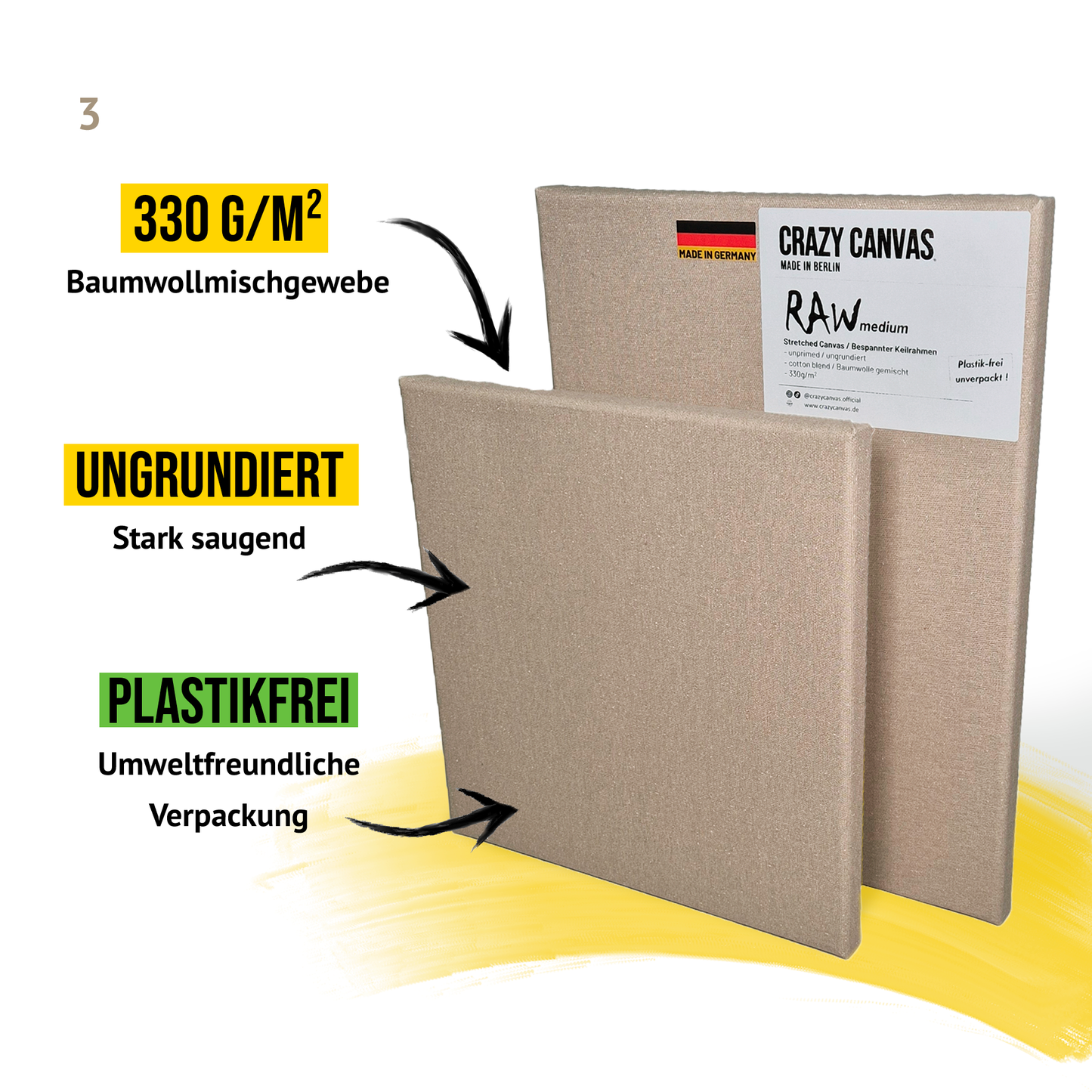 Bespannter Keilrahmen RAW Medium Baumwolle Ungrundiert, 2-Pack - Made in Germany