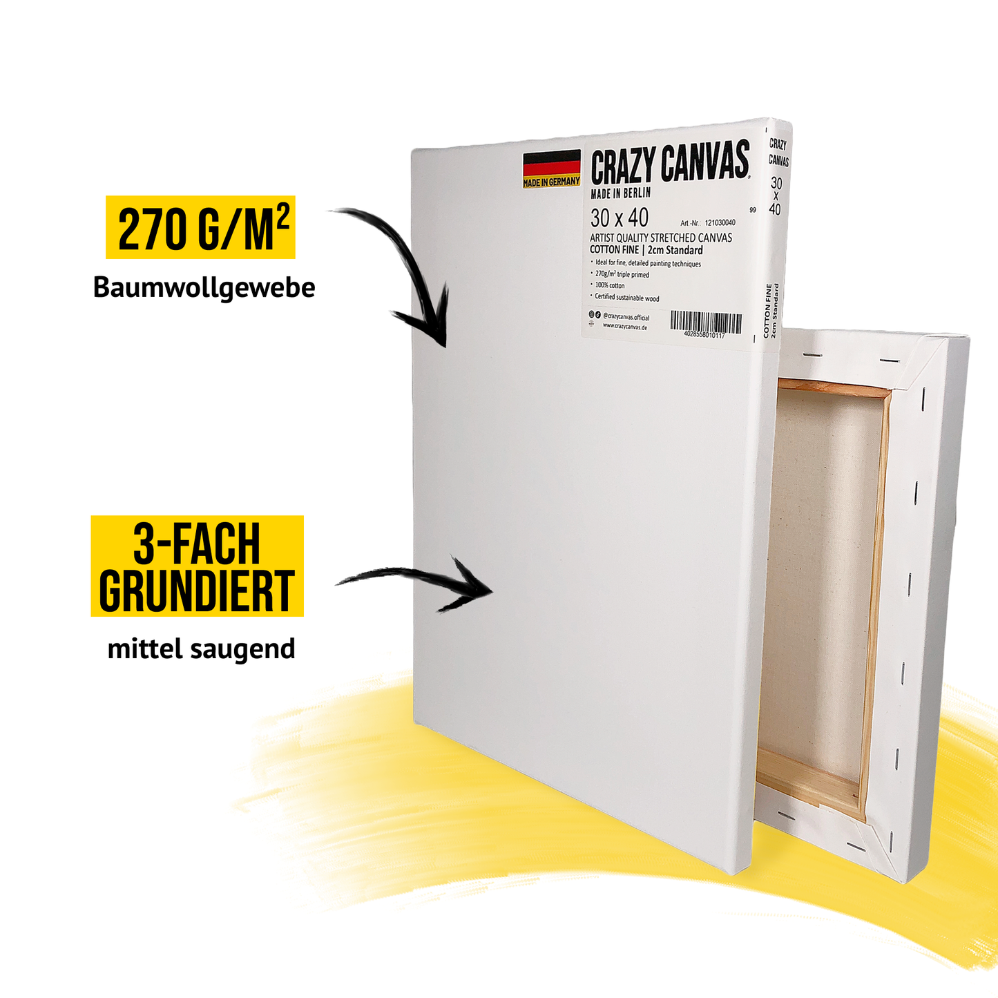 Stretched canvas frame COTTON FINE, 2-Pack - Made in Germany