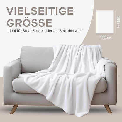 Fleecedecke, Flauschige Kuscheldecke 122 x 154 cm, Weiß