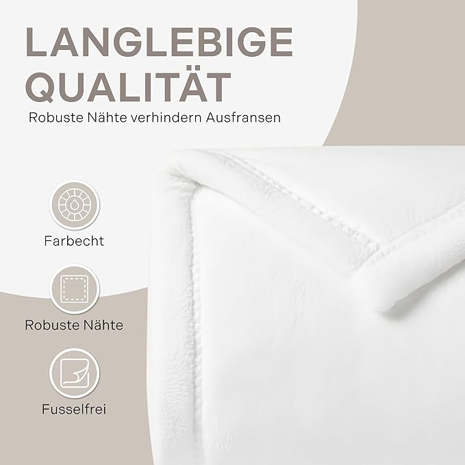 Fleecedecke, Flauschige Kuscheldecke 122 x 154 cm, Weiß