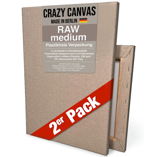 Bespannter Keilrahmen RAW Medium Baumwolle Ungrundiert, 2-Pack - Made in Germany