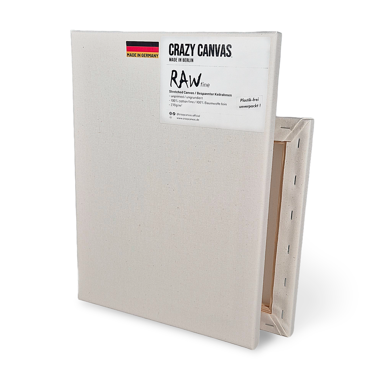 Stretched Canvas RAW Fine Cotton Unprimed, 2-Pack - Made in Germany