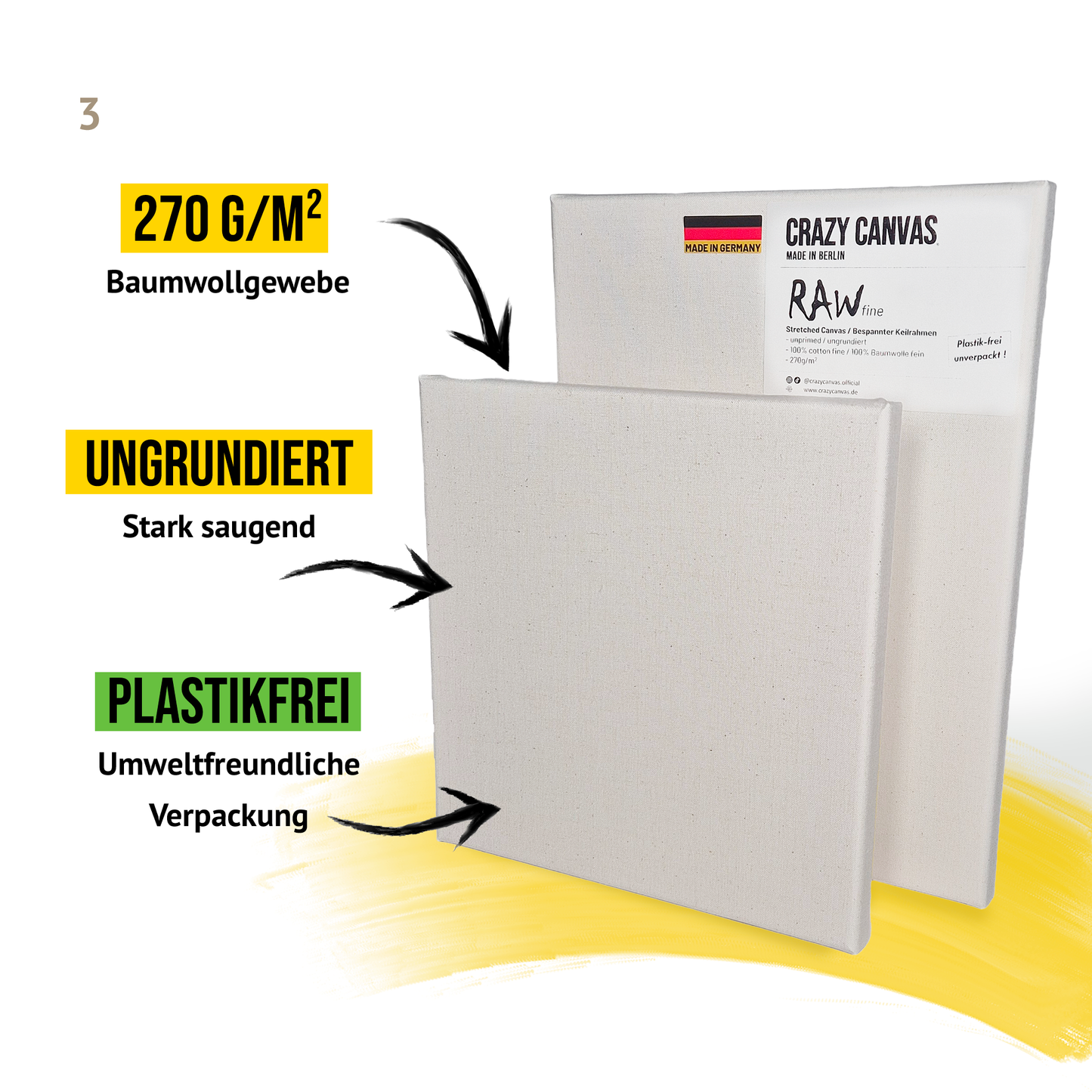 Stretched Canvas RAW Fine Cotton Unprimed, 2-Pack - Made in Germany